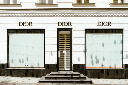 Moscow, Russia, August 3 2022. Closed Dior store in Moscow. Economic sanctions during the period of hostilities in Ukraine.