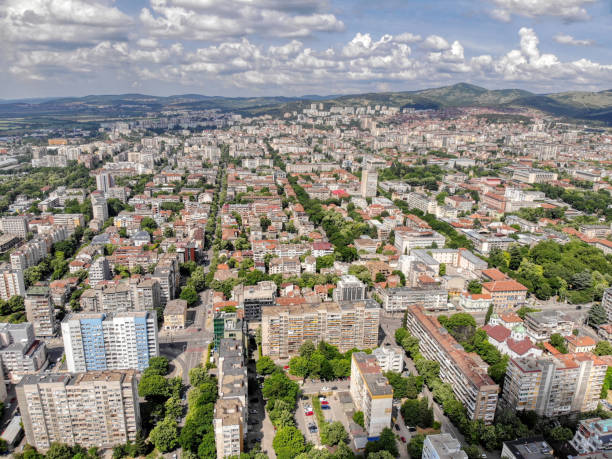 istock Stara Zagora streets  Bulgaria drone aerial panorama view 1413430246
