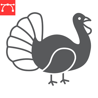Turkey bird glyph icon, thanksgiving and farm, turkey vector icon, vector graphics, editable stroke solid sign, eps 10.