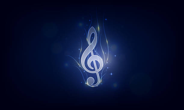 ilustrações de stock, clip art, desenhos animados e ícones de gold light music note on blue background. vector illustration - treble clef music fire musical symbol