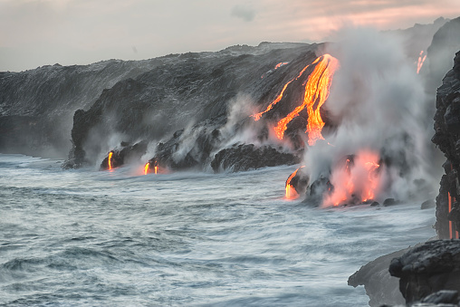 Lava burning on water