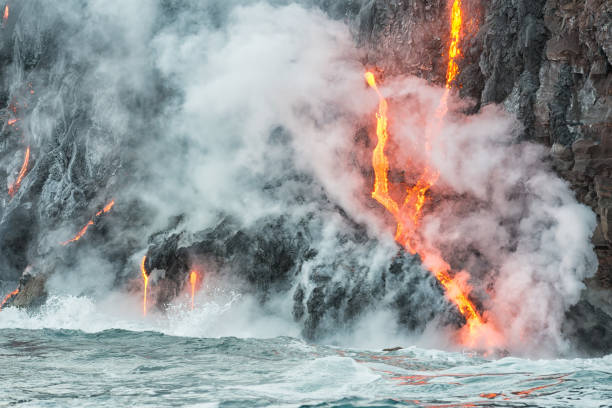 istock Lava Entering the Ocean 1413438056