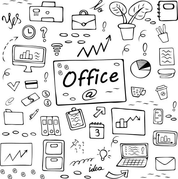 Vector illustration of Hand drawn doodle office elements