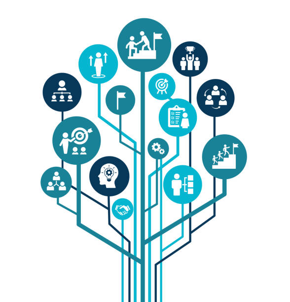 istock Leadership vector illustration. Banner with icons related to corporate company management 1413441241