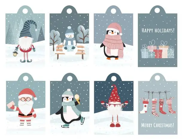 Vector illustration of Set of Christmas and New Year gift tags or present label.