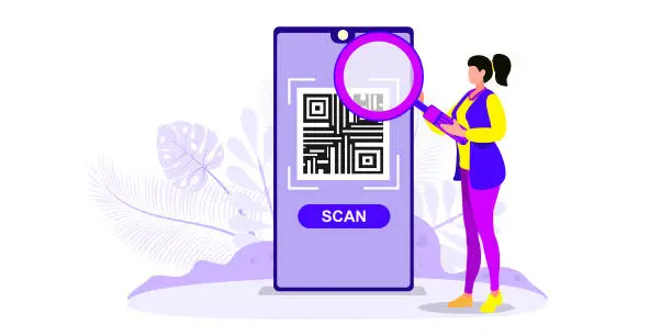 Vector illustration of QR code scanning vector illustration concept, people use smartphone and scan qr code for payment and everything, can use for, landing page, template, ui, web, mobile app, poster, banner, flyer