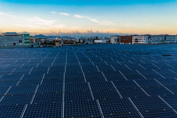 istock Solar panels on the roof at sunset 1413443982