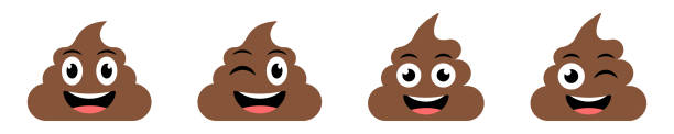 ilustrações de stock, clip art, desenhos animados e ícones de set of cute poop vector icons on white background. emoticon brown poo. smiling poop. - coco