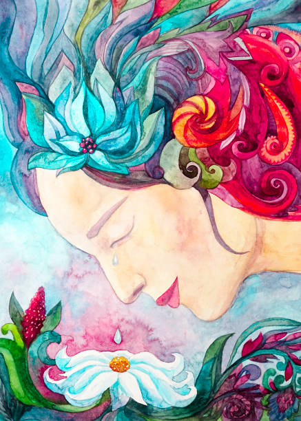 istock Watercolor painting beautiful floral woman 1413447046