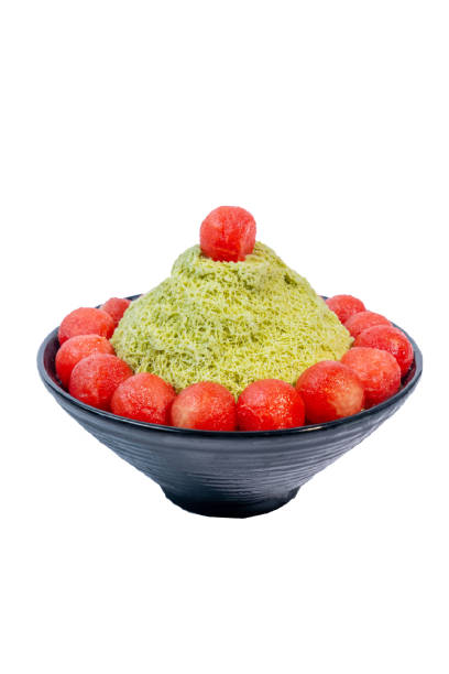 isolated Bingsu dessert ice flake green tea and water melon