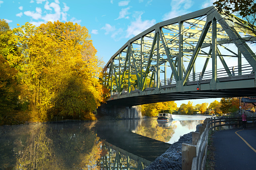 Bridge over the Erie Canal in fall-Pittsford, New York