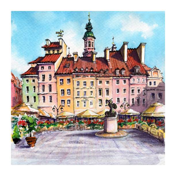 ilustraciones, imágenes clip art, dibujos animados e iconos de stock de plaza del castillo en varsovia, polonia - warsaw old town square
