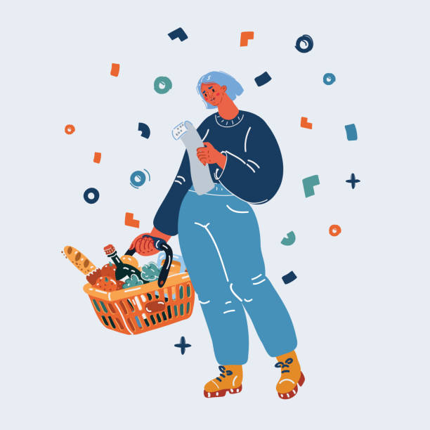 istock Vector illustration of woman walking with shopping cart. 1413454978
