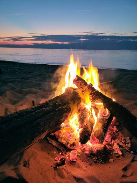 istock Sunset Beach Fire on Lake Michigan 1413456384