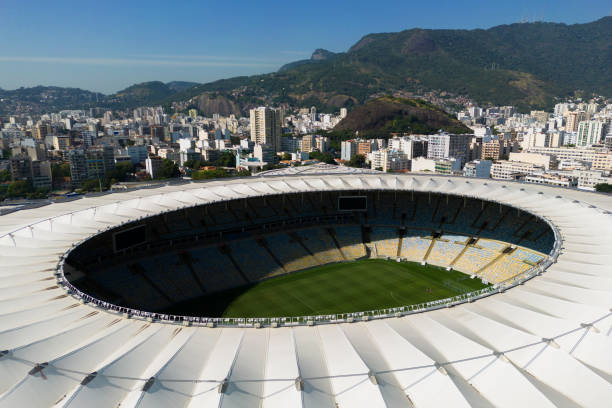 Aerial View of Maracana Stadium in Rio de Janeiro Rio de Janeiro, Brazil - August 4, 2022: Aerial view of the world famous Maracanã stadium. maracanã stadium stock pictures, royalty-free photos & images