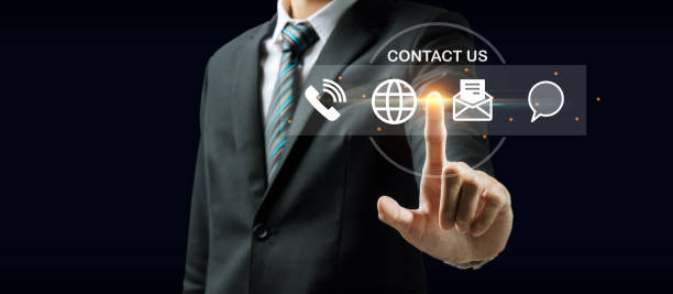 istock Customer service. business people hand touching with virtual graphic icon diagram, human resource, contact us, digital marketing, work from home, business finance, internet network technology concept 1413456665