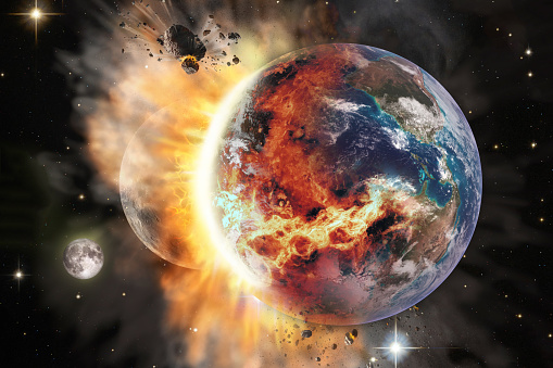 Collision of a huge meteorite with the planet Earth. Elements of this image furnished by NASA.\n\n/NASA urls:\nhttps://images.nasa.gov/details-GSFC_20171208_Archive_e002131.html\nhttps://images.nasa.gov/details-ARC-1991-AC91-3008.html\nhttps://www.nasa.gov/multimedia/imagegallery/image_feature_1741.html\n(https://www.nasa.gov/sites/default/files/images/476052main_irasghost_hst_big_full.jpg)\nhttps://www.nasa.gov/feature/when-exoplanets-collide\n(https://www.nasa.gov/sites/default/files/thumbnails/image/bd20307_fnl_lynettecook.jpg)\nhttps://images.nasa.gov/details-GSFC_20171208_Archive_e000868.html