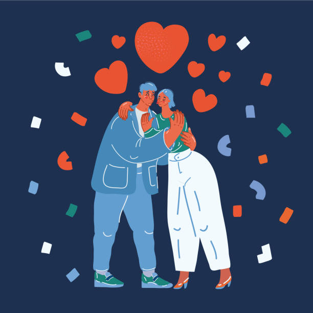 istock Cartoon vector illustration of a young couple kissing each other 1413457485