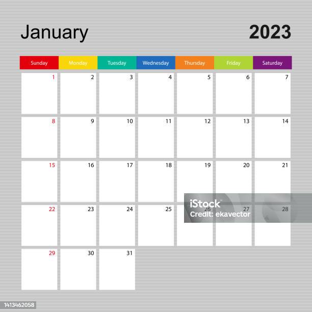 Calendar Page For January 2023 Wall Planner With Colorful Design Week