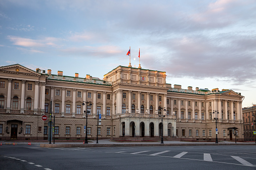 St. Petersburg, Russia - July 17, 2022: Mariinsky Palace (Saint Petersburg Legislative Assembly) on St. Isaac's square in St. Petersburg, Russia