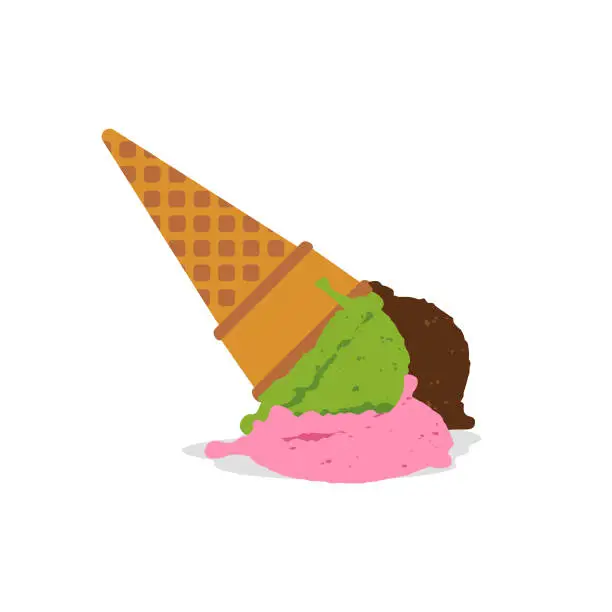 Vector illustration of Melted ice cream cone