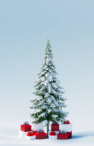 istock Christmas tree in the snow and gifts under it. 3d rendering 1413465891