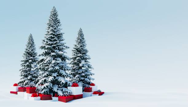 istock Christmas tree in the snow and gifts under it. 3d rendering 1413465902