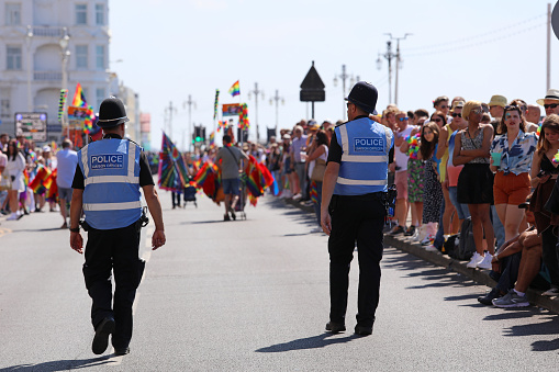 Brighton, England - August 6th 2022: One of the UK's most significant pride events is celebrating its 30th anniversary. Brighton & Hove Pride is intended to celebrate, and promote respect for, diversity and inclusion within the local community and support local charities and causes through fundraising. \nBrighton’s Preston Park was filled with rainbows and glitter, as thousands of people joined the party to celebrate the 30th anniversary of Brighton & Hove Pride. The festivity saw a crowd of around 400,000 people coming together loud and proud on the streets of Brighton and inside the park to celebrate We Are Fabuloso.