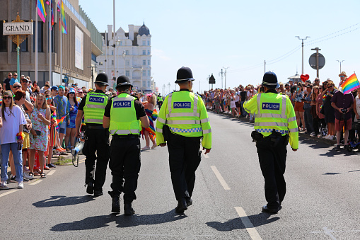 Brighton, England - August 6th 2022: One of the UK's most significant pride events is celebrating its 30th anniversary. Brighton & Hove Pride is intended to celebrate, and promote respect for, diversity and inclusion within the local community and support local charities and causes through fundraising. \nBrighton’s Preston Park was filled with rainbows and glitter, as thousands of people joined the party to celebrate the 30th anniversary of Brighton & Hove Pride. The festivity saw a crowd of around 400,000 people coming together loud and proud on the streets of Brighton and inside the park to celebrate We Are Fabuloso.