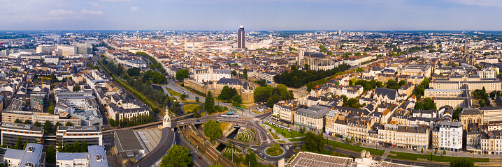 Paris, panorama of the city, from Montmartre hill, typical roofs