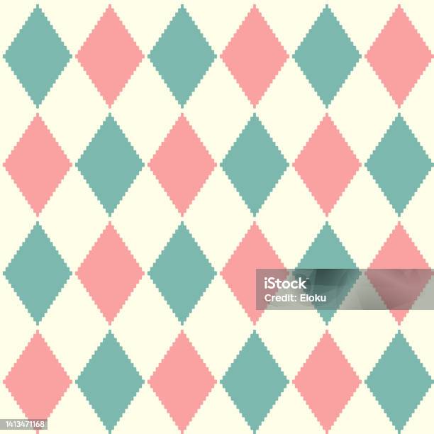 Seamless Harlequin Check Pattern In Pink Light Blue And White Vector ...