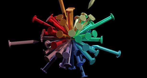istock Rainbow color shiny metal hobnails. 1413472620