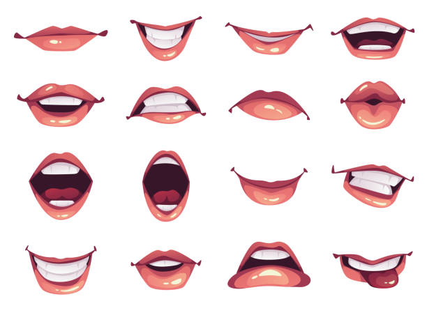 illustrazioni stock, clip art, cartoni animati e icone di tendenza di bocca labbra carattere emozioni aperto e chiuso uomo animare espressioni facciali isolato set collezione concetto. illustrazione dell'elemento grafico del design vettoriale - open mouth