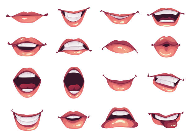 ilustrações de stock, clip art, desenhos animados e ícones de mouth lips character emotions open and closed man woman animate facial expressions isolated set collection concept. vector design graphic element illustration - human mouth