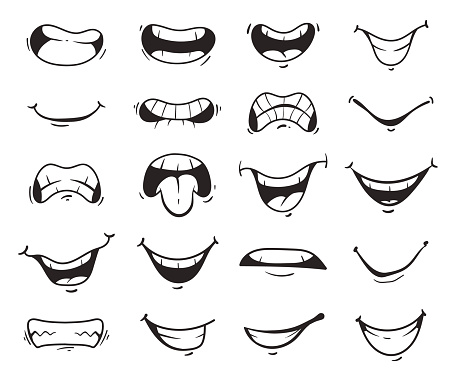 Cartoon character mouth face expression comic emotion cute concept line art illustration isolated set collection. Vector design element