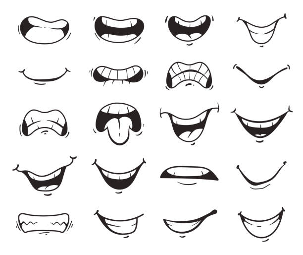 Cartoon character mouth face expression comic emotion cute concept line art illustration isolated set collection. Vector design graphic element Cartoon character mouth face expression comic emotion cute concept line art illustration isolated set collection. Vector design element cartoon mouth stock illustrations