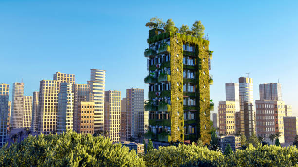 istock 3D render of skyscraper with vegetation onwalls and balconies 1413475448