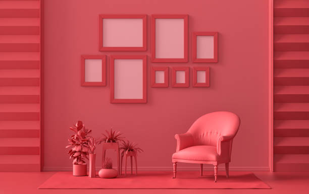 istock flat dark red room and plants, gallery wall template with eight frames 1413475662