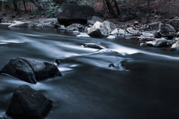 Represents the flow of water from the river to the window exposure.