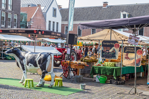 Woerden, Netherlands, August 6, 2022; Regional market on the church square in Woerden.