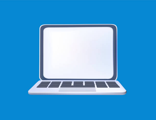 minimalistyczny projekt laptopa ilustracja wektorowa ikony 3d. przód notebooka z pustym pejzażem na białym tle makiety. otwarte - computer stock illustrations