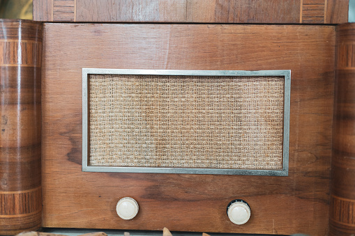 Vintage Wood Radio Sitting on Table