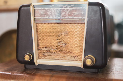 Vintage radio set isolated on white background. Retro old radio