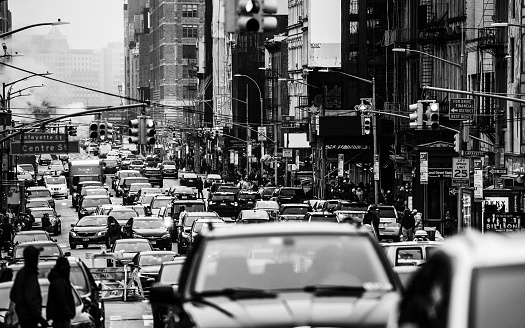 New York - September 10, 2016: Koreatown street with people and signs in New York. The first bookstores and restaurants opened in 1980s.