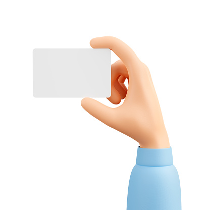 Human hand holding blank card mockup. 3d illustration.