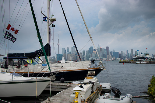 Boats at a dock in Centre Island in Lake Ontario near Toronto