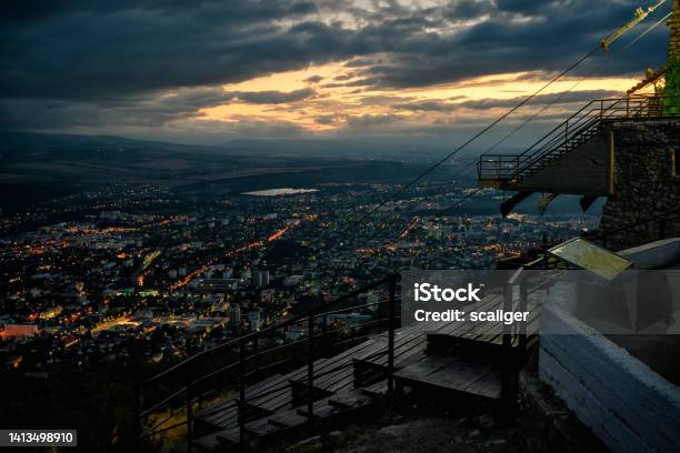 Cable Car Station On Mashuk Mountain At Night Pyatigorsk Russia Stock Photo - Download Image Now