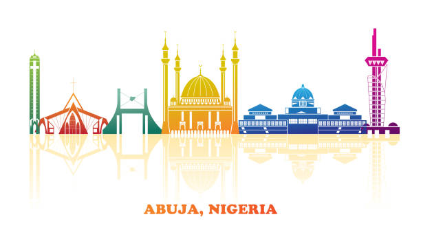 illustrations, cliparts, dessins animés et icônes de panorama coloré de la ville d’abuja, nigeria - nigeria abuja city mosque