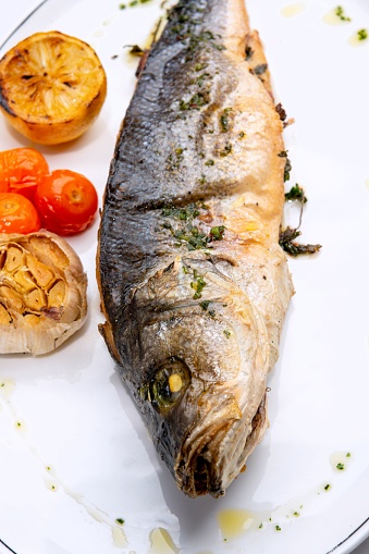 Grilled Whole Branzino Fish from above
