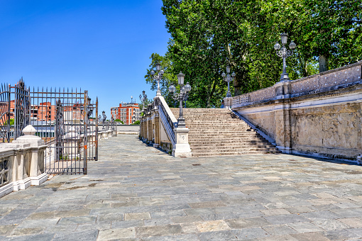 empty stone staircase background, front view